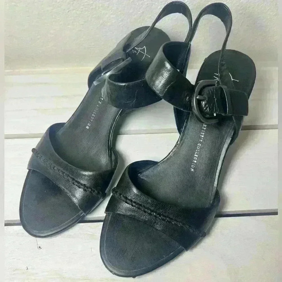 Franco Sarto Women’s Black Leather Ankle Strap Wedge Sandals Size 7 1/2 M - Picture 1 of 16